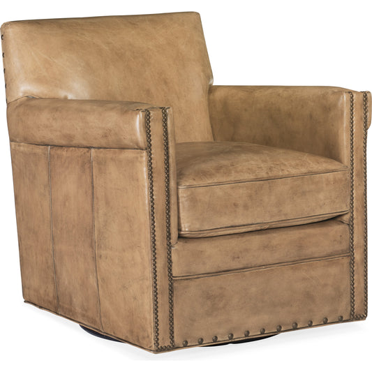 Potter Swivel Club Chair by Hooker Furniture. Made from leather in a traditional style.