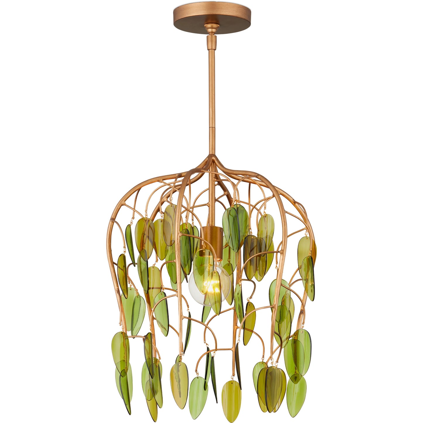 003 SI-2191786 | Additional Silo | Midsummer Pendant by Currey and Company in brass, green. Made from wrought iron, recycled bottle glass in a modern style.