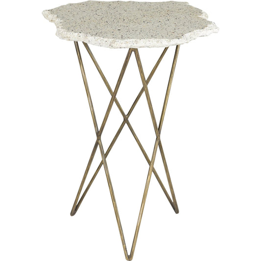 Positano Terrazzo Side Table by Moe's Home Collection in white. Made from white terrazzo top, antique brass finished iron base, mdf in a unique style.
