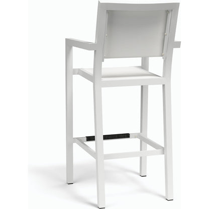 Naples Outdoor Sling Barstool by Sunset West in white. Made from aluminum in a modern style.
