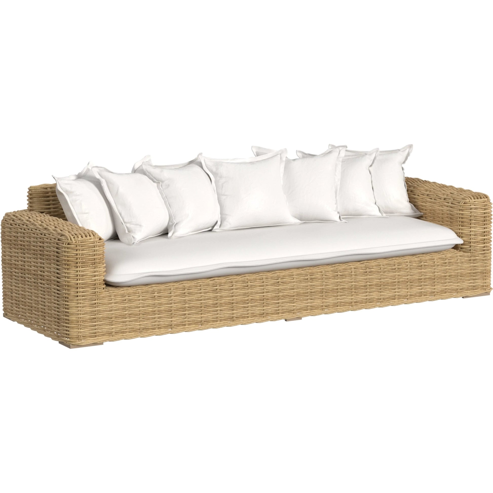 Playa Outdoor Sofa by Sunset West in medium wood. Made from resin wicker in a rustic style.