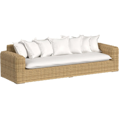 Playa Outdoor Sofa by Sunset West in medium wood. Made from resin wicker in a rustic style.
