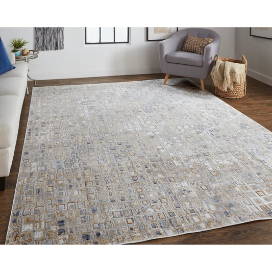 Laina Transitional Geometric Rug - 39G0F by Feizy in tan, ivory, blue. Made from unique in a unique style.
