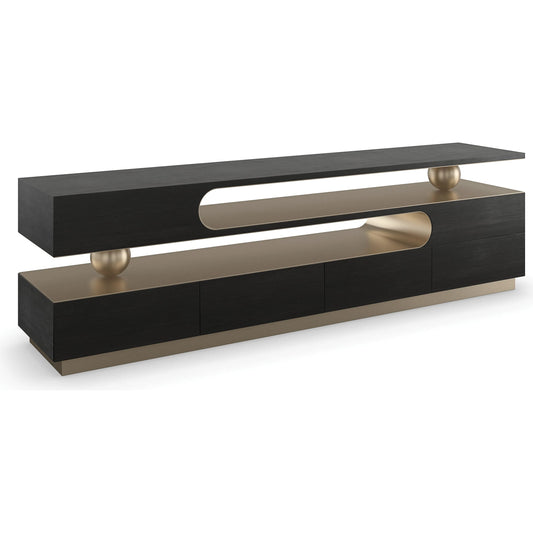 Harmony Console Table by Caracole in lucent bronze metallic, modern walnut. Made from poplar, walnut in a unique style.