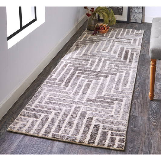 Asher Transitional Geometric Rug - 8768F by Feizy in taupe, gray, tan. Made from wool, viscose in a unique style.
