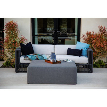 Milano Outdoor Sofa by Sunset West in slate. Made from olefin rope in a coastal style.