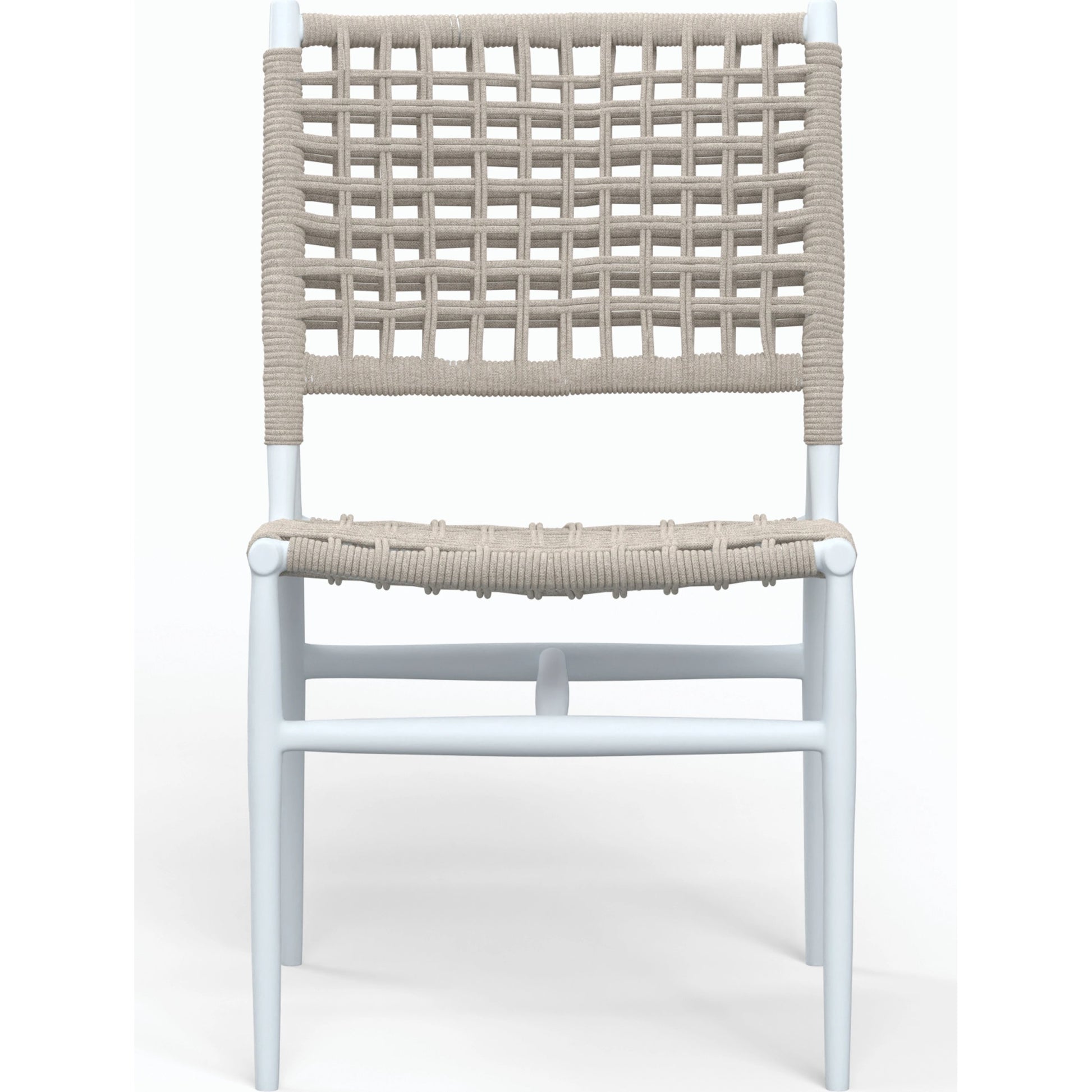 Bahia Outdoor Armless Dining Chair by Sunset West in frost. Made from aluminum / olefin rope in a coastal style.