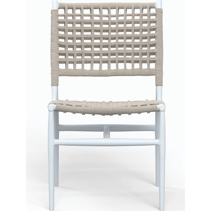 Bahia Outdoor Armless Dining Chair by Sunset West in frost. Made from aluminum / olefin rope in a coastal style.