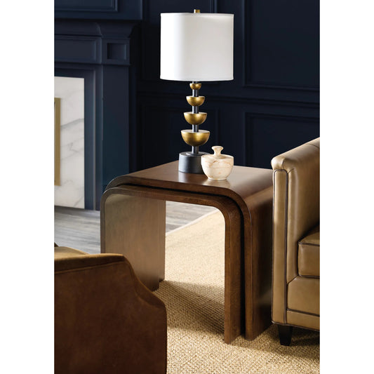 Archives Nesting Tables by Hooker Furniture in dark wood and classic walnut. Made from ash burl in a traditional style.