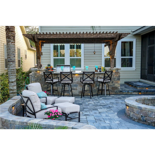La Outdoor Jolla Swivel Barstool by Sunset West in espresso. Made from aluminum in a modern style.