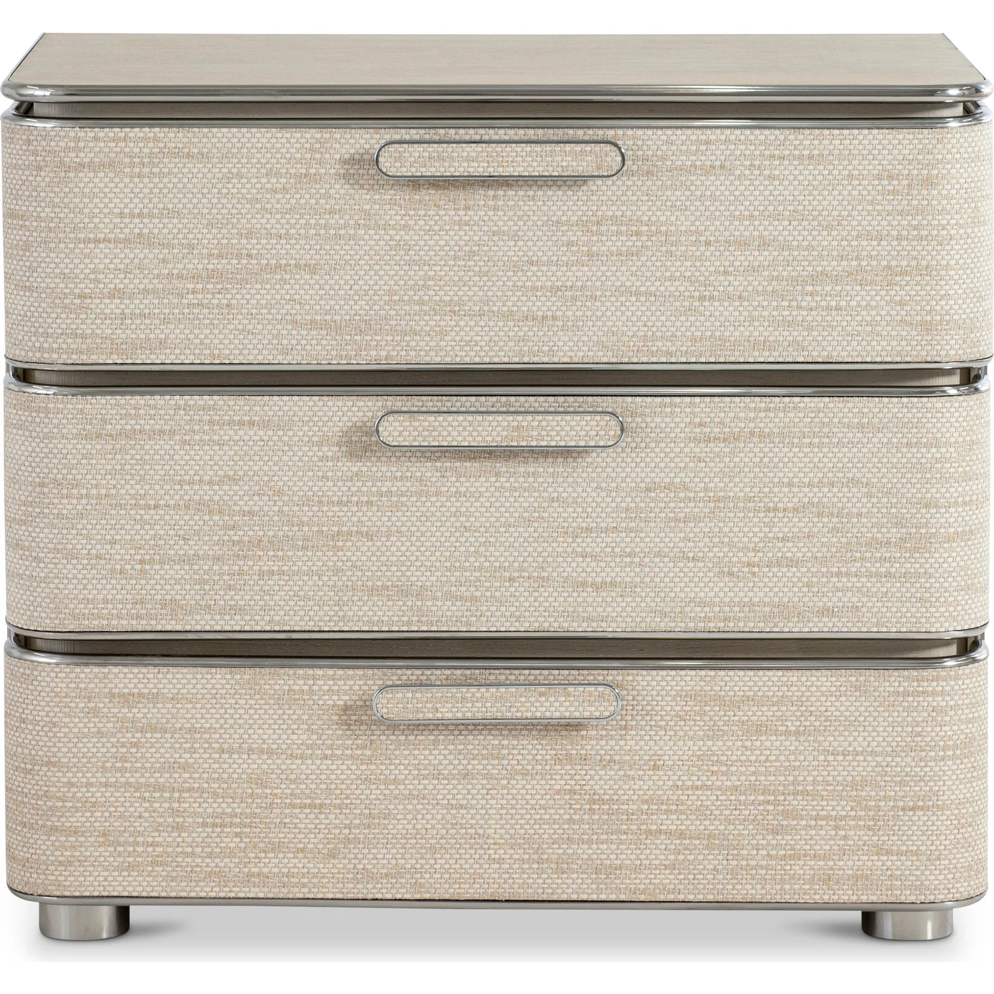 Corinne Nightstand by Bernhardt in ecru. Made from metal in a transitional style.