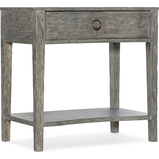 Beaumont One-Drawer Nightstand by Hooker Furniture in shale. Made from elm veneers in a rustic style.