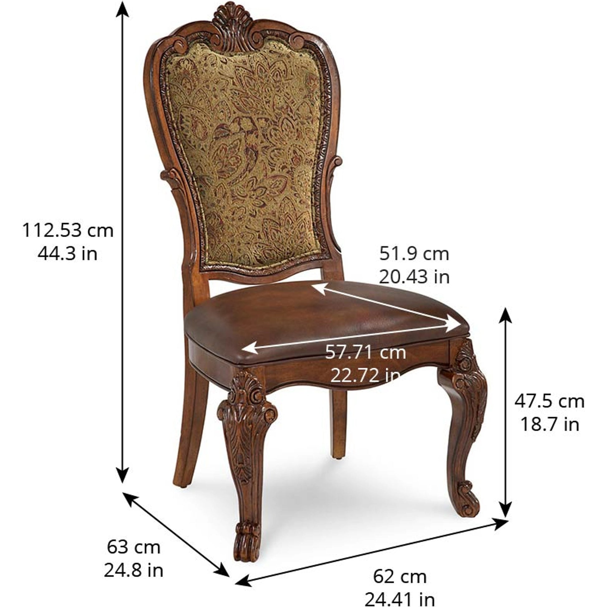 Old World Upholstered Back Side Chair (Set of 2) by A.R.T. Furniture in brown and medium cherry. Made from parawood solids, cherry and avodire veneers, foam fabric, leather in a traditional style.