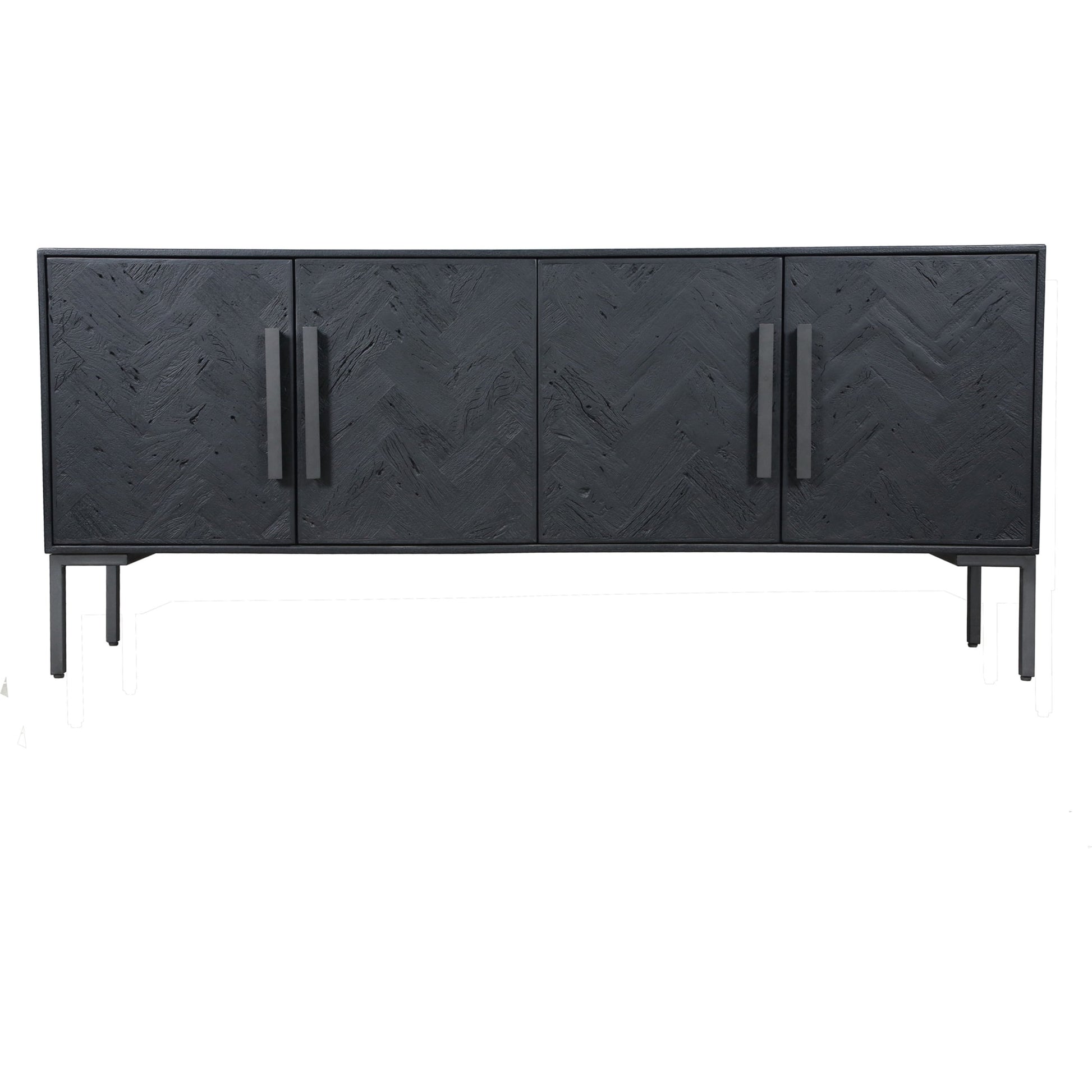 Fishbone Sideboard by Moe's Home Collection in black. Made from mango cabinet, reclaimed wood doors, iron legs, mdf back in a modern style.