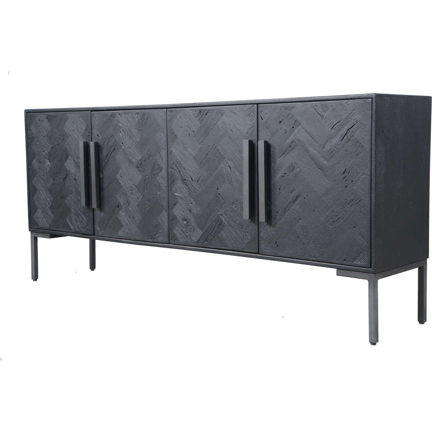 001 SI-1833928 | Primary Silo | Fishbone Sideboard by Moe's Home Collection in black. Made from mango cabinet, reclaimed wood doors, iron legs, mdf back in a modern style.