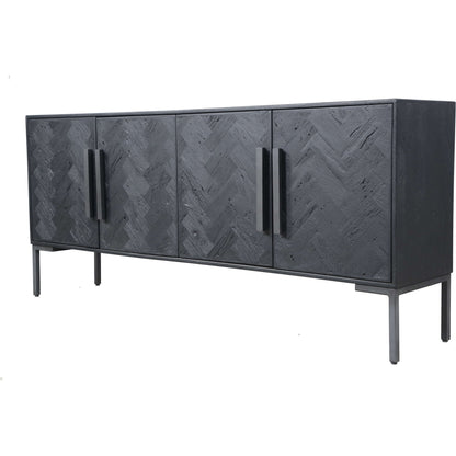 Fishbone Sideboard by Moe's Home Collection in black. Made from mango cabinet, reclaimed wood doors, iron legs, mdf back in a modern style.