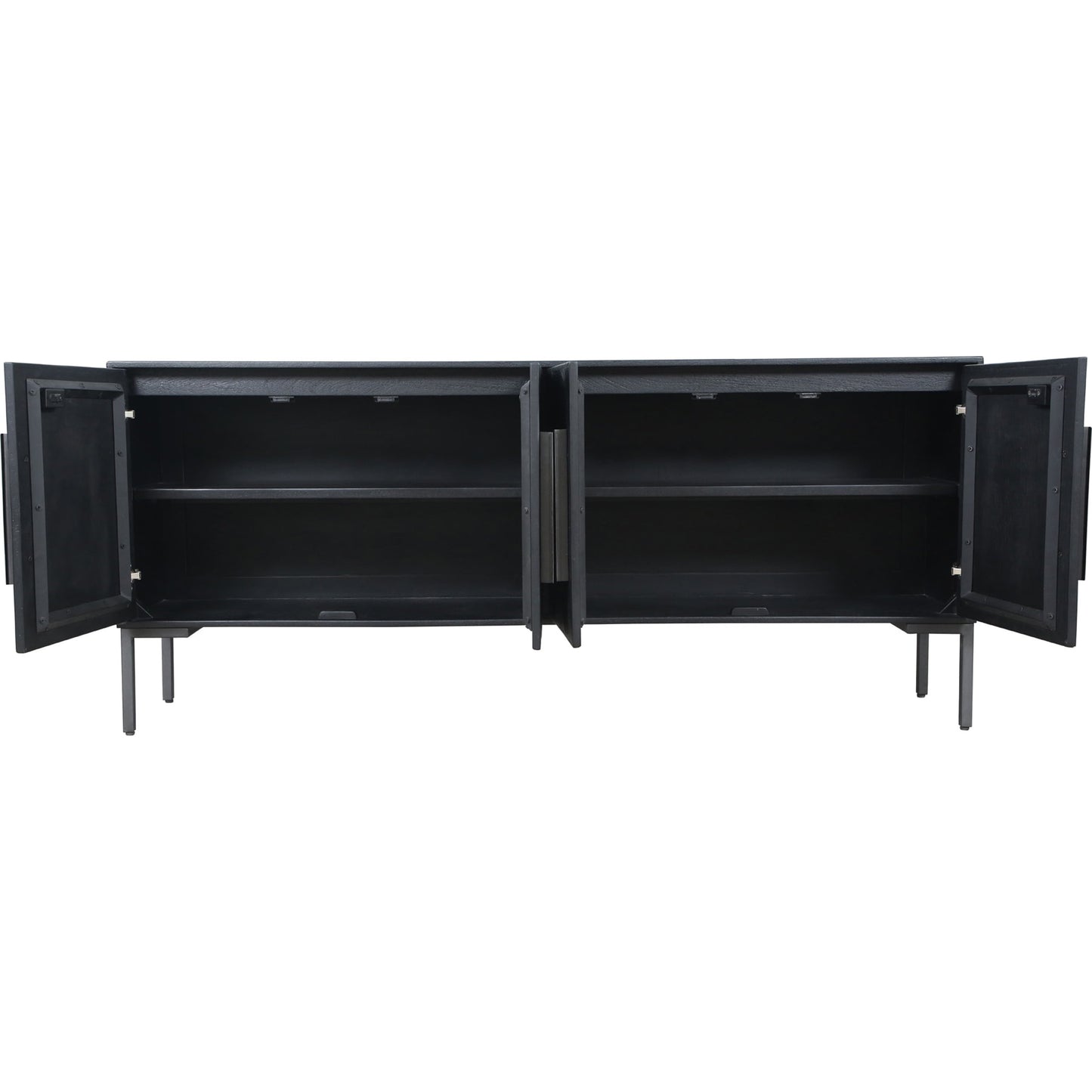 003 SI-1833928 | Additional Silo | Fishbone Sideboard by Moe's Home Collection in black. Made from mango cabinet, reclaimed wood doors, iron legs, mdf back in a modern style.