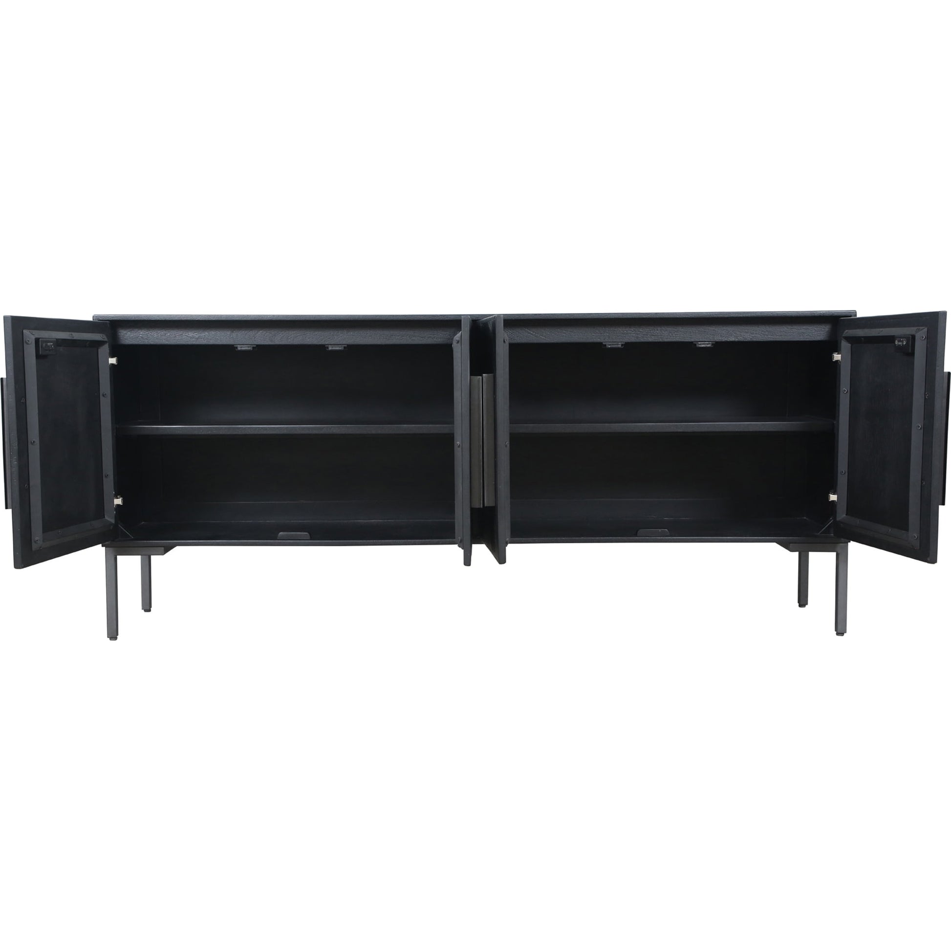 Fishbone Sideboard by Moe's Home Collection in black. Made from mango cabinet, reclaimed wood doors, iron legs, mdf back in a modern style.