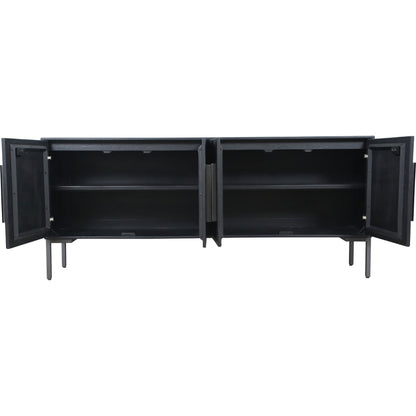 Fishbone Sideboard by Moe's Home Collection in black. Made from mango cabinet, reclaimed wood doors, iron legs, mdf back in a modern style.