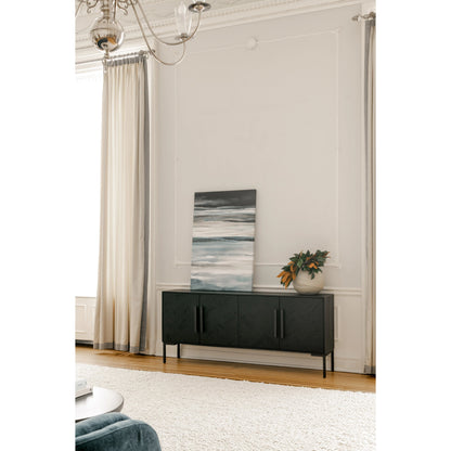 Fishbone Sideboard by Moe's Home Collection in black. Made from mango cabinet, reclaimed wood doors, iron legs, mdf back in a modern style.