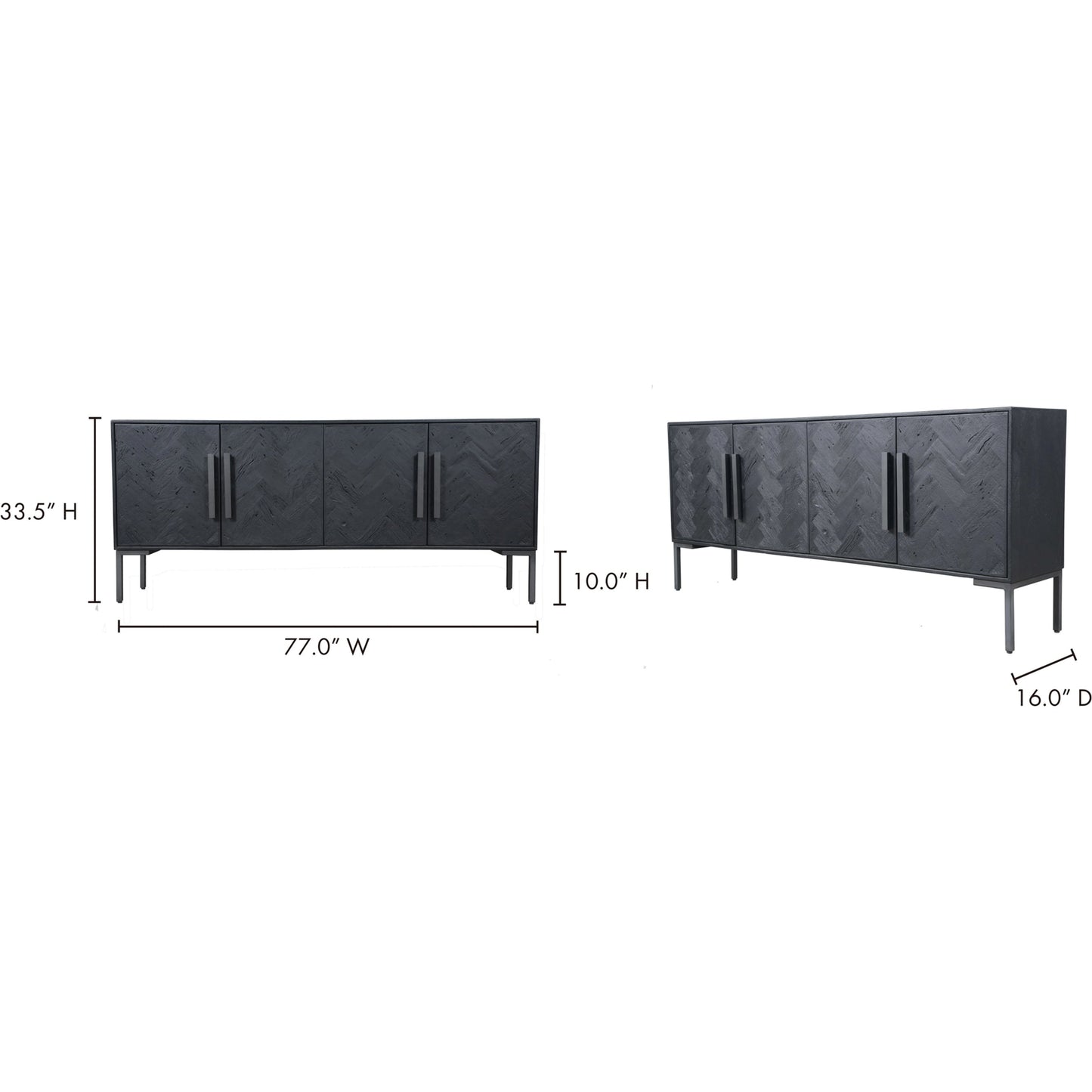 004 SI-1833928 | Additional Silo | Fishbone Sideboard by Moe's Home Collection in black. Made from mango cabinet, reclaimed wood doors, iron legs, mdf back in a modern style.