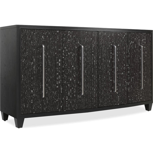 Melange Midnight Credenza by Hooker Furniture in black, black white veneer. Made from oak veneers, engineered veneers, fabric, 100% polyester in a modern style.