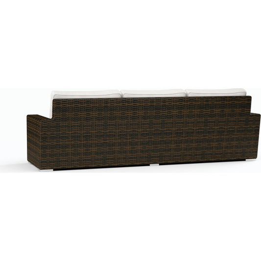 Montecito Outdoor Sofa by Sunset West in cognac. Made from resin wicker in a modern style.