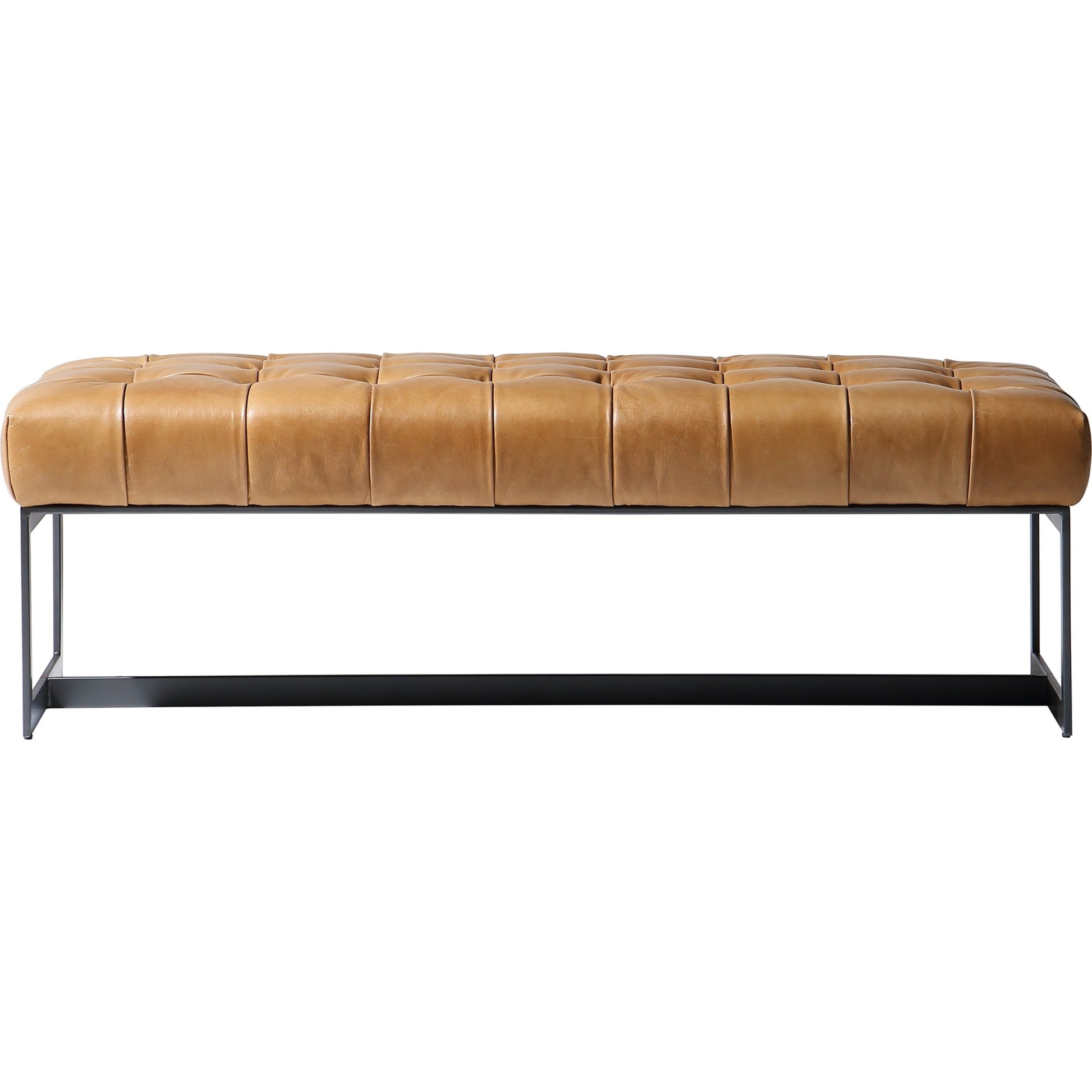 Wyatt Leather Bench by Moe's Home Collection in brown. Made from top-grain leather, iron base, solid eucalyptus wood seat frame in a modern style.