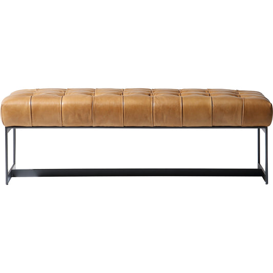 Wyatt Leather Bench by Moe's Home Collection in brown. Made from top-grain leather, iron base, solid eucalyptus wood seat frame in a modern style.