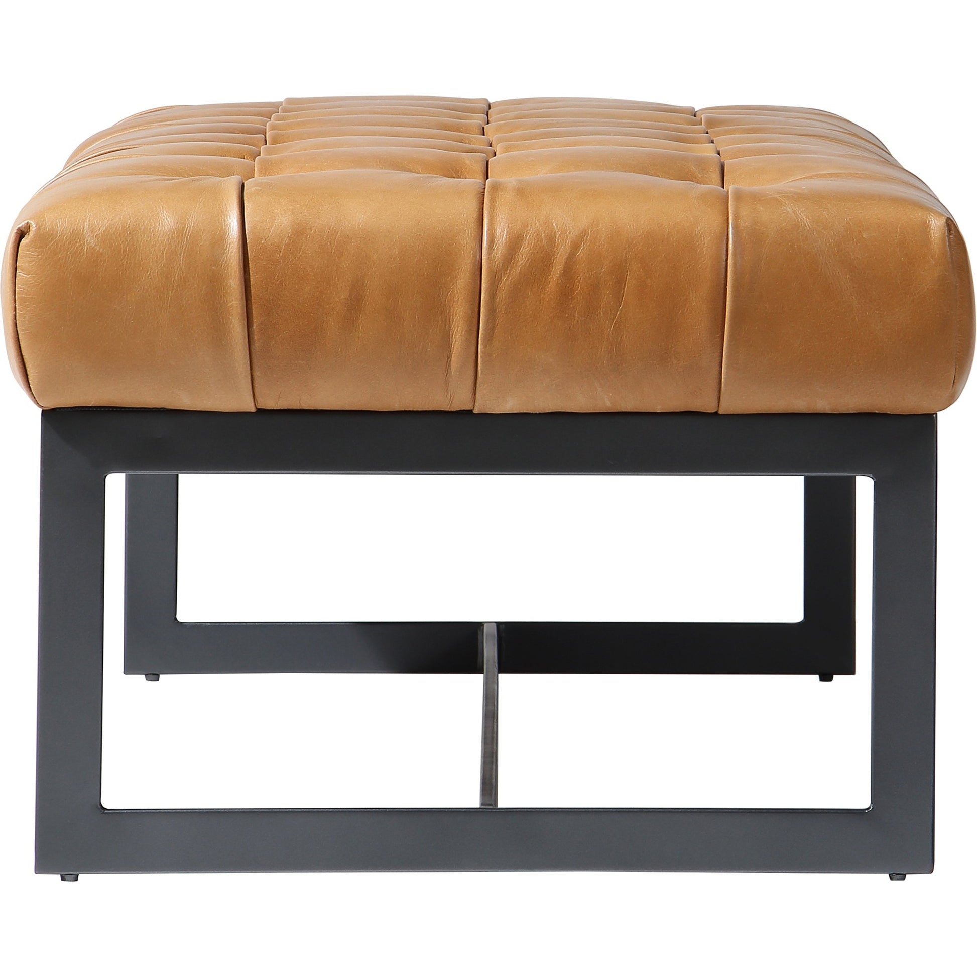 Wyatt Leather Bench by Moe's Home Collection in brown. Made from top-grain leather, iron base, solid eucalyptus wood seat frame in a modern style.