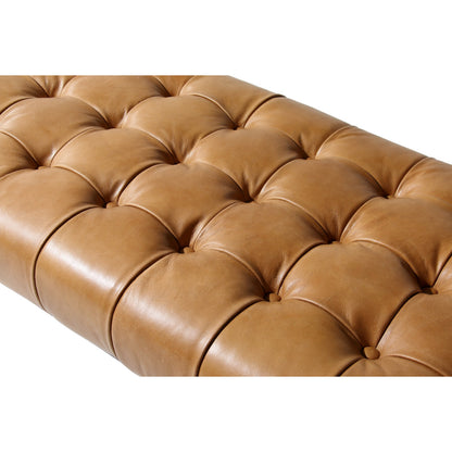 Wyatt Leather Bench by Moe's Home Collection in brown. Made from top-grain leather, iron base, solid eucalyptus wood seat frame in a modern style.