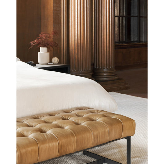 Wyatt Leather Bench by Moe's Home Collection in brown. Made from top-grain leather, iron base, solid eucalyptus wood seat frame in a modern style.