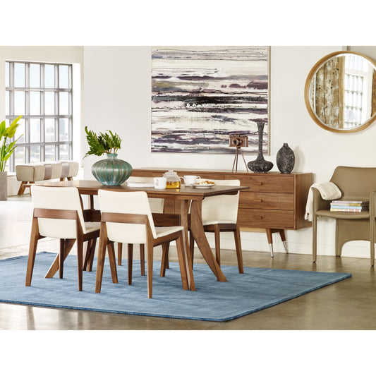 Pommel Bench by Moe's Home Collection in brown and distressed light brown. Made from top grain leather, canvas, rubber wood legs, eucalyptus wood frame in a rustic style.