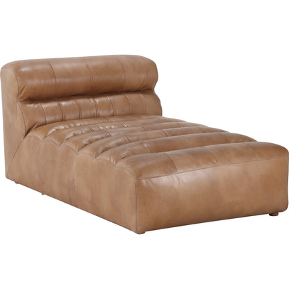 Ramsay Chaise by Moe's Home Collection in brown. Made from upholstery: top-grain leather, feather, fiber-fill topper foam, solid pine, plywood frame, spring support in a modern style.
