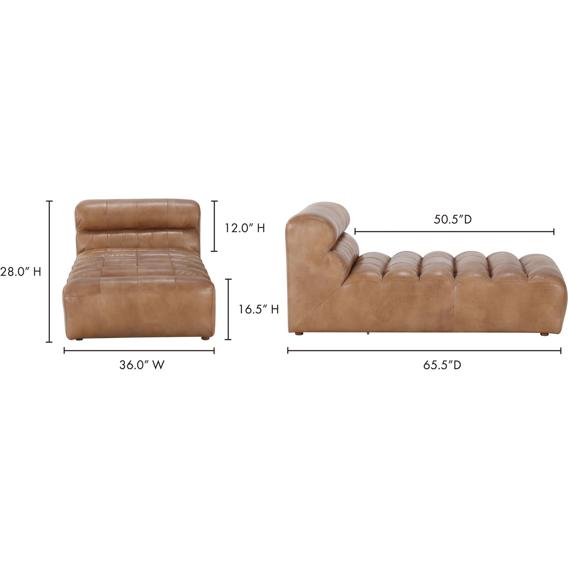 Ramsay Chaise by Moe's Home Collection in brown. Made from upholstery: top-grain leather, feather, fiber-fill topper foam, solid pine, plywood frame, spring support in a modern style.