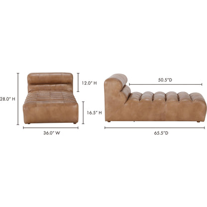 Ramsay Chaise by Moe's Home Collection in brown. Made from upholstery: top-grain leather, feather, fiber-fill topper foam, solid pine, plywood frame, spring support in a modern style.