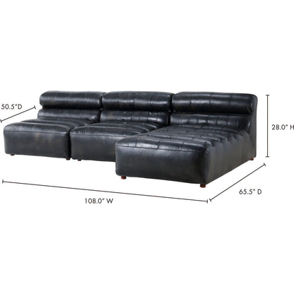 Ramsay Modular Sectional by Moe's Home Collection in brown. Made from upholstery: top-grain buffalo leather, feather, fiber-fill topper foam, solid pine, plywood frame, foam in a modern style.