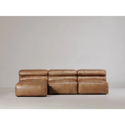 Ramsay Modular Sectional by Moe's Home Collection in brown. Made from upholstery: top-grain buffalo leather, feather, fiber-fill topper foam, solid pine, plywood frame, foam in a modern style.