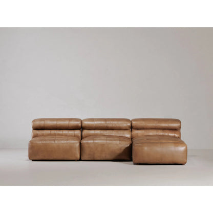 Ramsay Modular Sectional by Moe's Home Collection in brown. Made from upholstery: top-grain buffalo leather, feather, fiber-fill topper foam, solid pine, plywood frame, foam in a modern style.