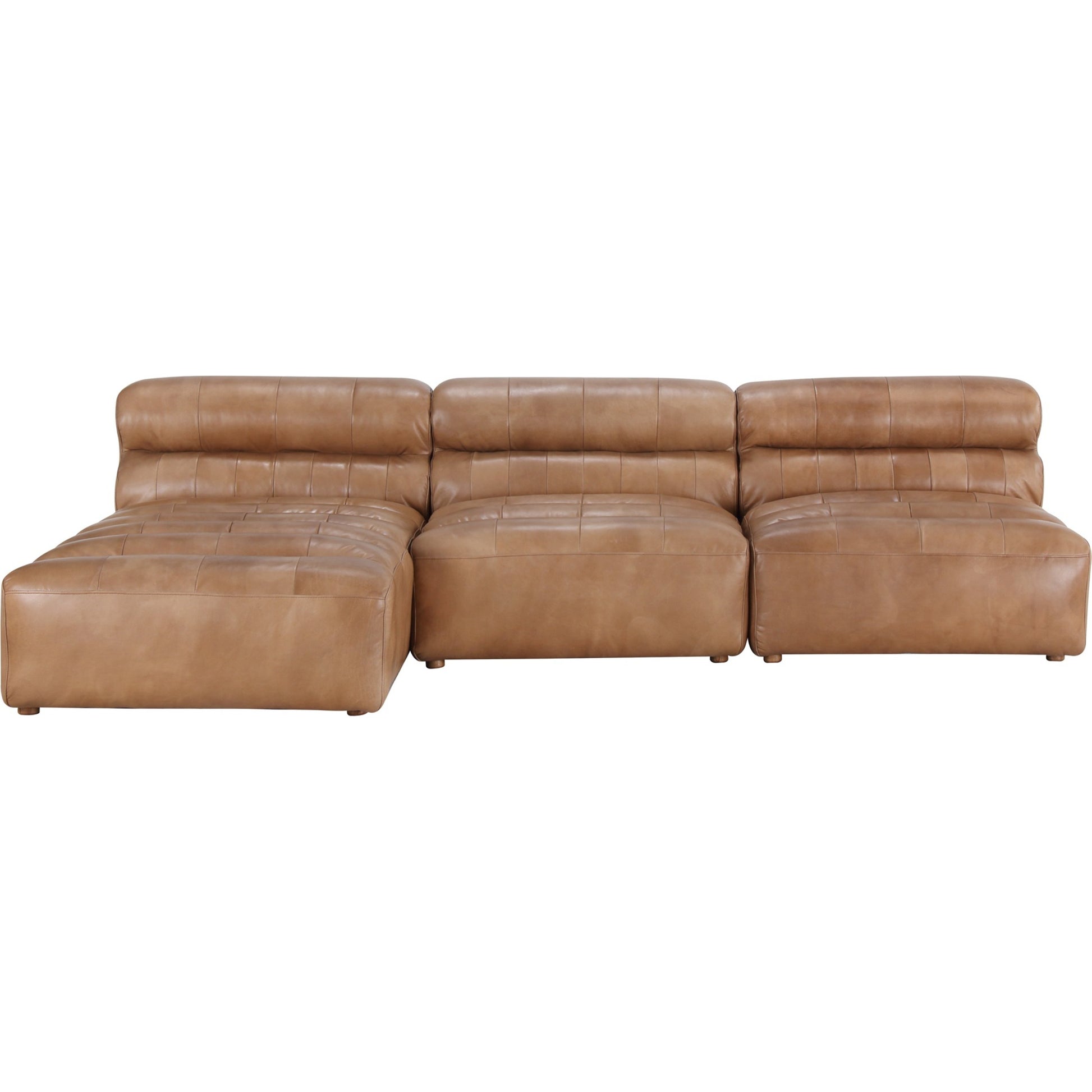 Ramsay Modular Sectional by Moe's Home Collection in brown. Made from upholstery: top-grain buffalo leather, feather, fiber-fill topper foam, solid pine, plywood frame, foam in a modern style.
