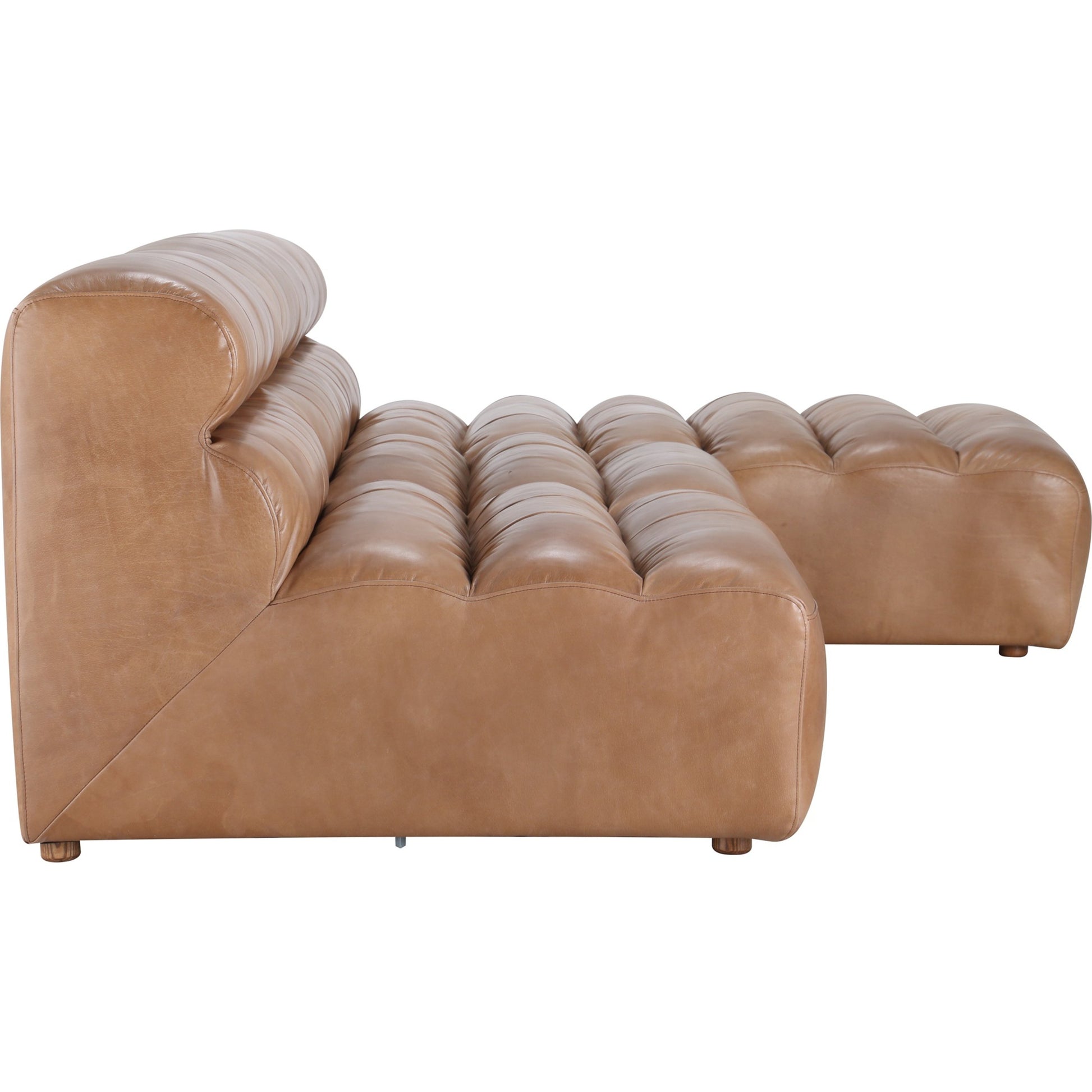 Ramsay Modular Sectional by Moe's Home Collection in brown. Made from upholstery: top-grain buffalo leather, feather, fiber-fill topper foam, solid pine, plywood frame, foam in a modern style.