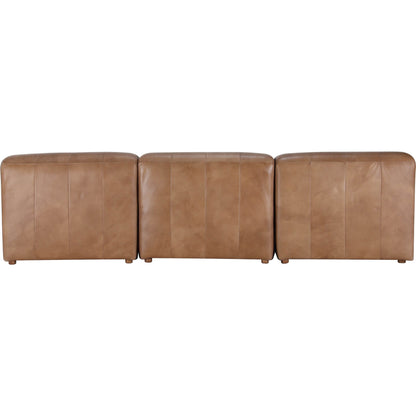 Ramsay Modular Sectional by Moe's Home Collection in brown. Made from upholstery: top-grain buffalo leather, feather, fiber-fill topper foam, solid pine, plywood frame, foam in a modern style.
