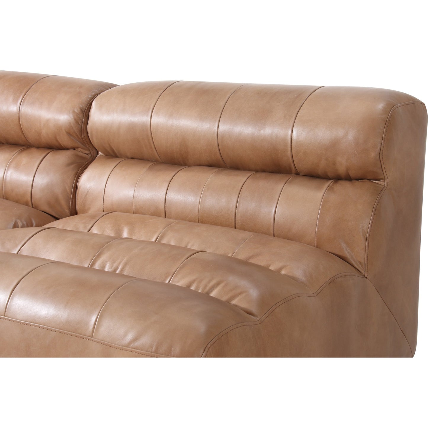 002 SI-1771811 | Closeup | Ramsay Modular Sectional by Moe's Home Collection in brown. Made from upholstery: top-grain buffalo leather, feather, fiber-fill topper foam, solid pine, plywood frame, foam in a modern style.