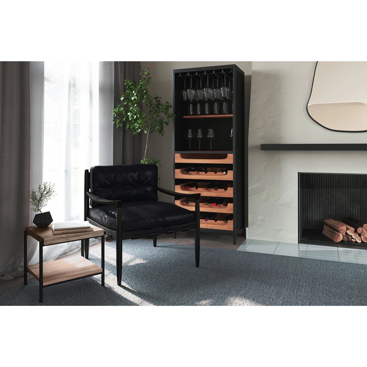 008 SI-1717400 | Lifestyle | Turner Chair by Moe's Home Collection in black. Made from ash wood frame, top-grain buffalo leather, foam cushion with a feather wrap in a modern style.