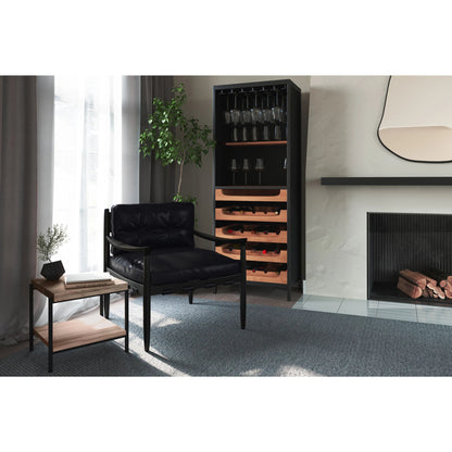 Turner Chair by Moe's Home Collection in black. Made from ash wood frame, top-grain buffalo leather, foam cushion with a feather wrap in a modern style.