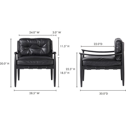 Turner Chair by Moe's Home Collection in black. Made from ash wood frame, top-grain buffalo leather, foam cushion with a feather wrap in a modern style.