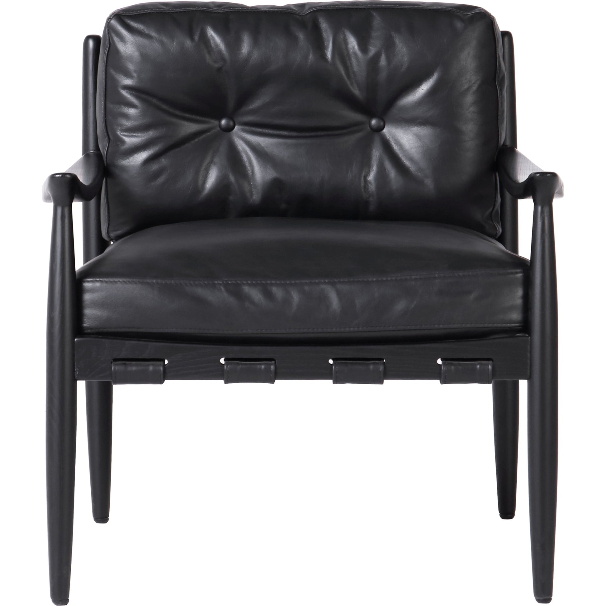 Turner Chair by Moe's Home Collection in black. Made from ash wood frame, top-grain buffalo leather, foam cushion with a feather wrap in a modern style.