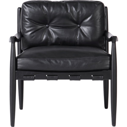 Turner Chair by Moe's Home Collection in black. Made from ash wood frame, top-grain buffalo leather, foam cushion with a feather wrap in a modern style.