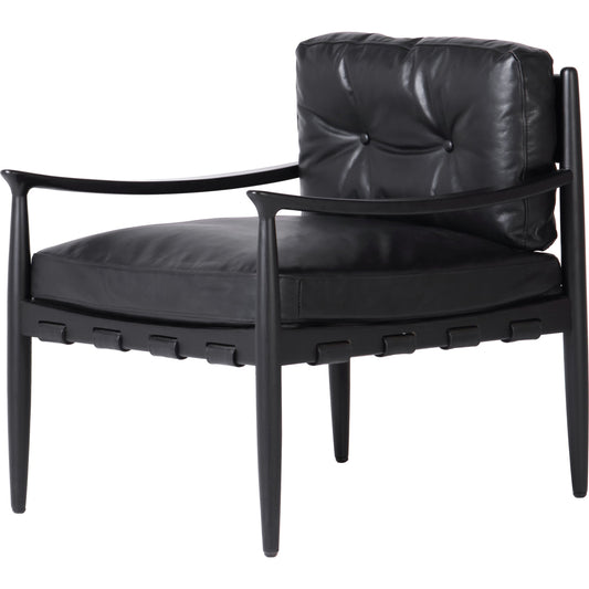 Turner Chair by Moe's Home Collection in black. Made from ash wood frame, top-grain buffalo leather, foam cushion with a feather wrap in a modern style.