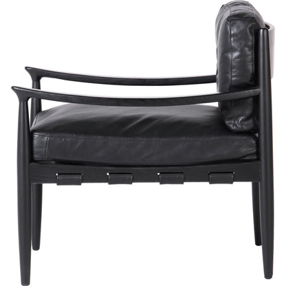Turner Chair by Moe's Home Collection in black. Made from ash wood frame, top-grain buffalo leather, foam cushion with a feather wrap in a modern style.